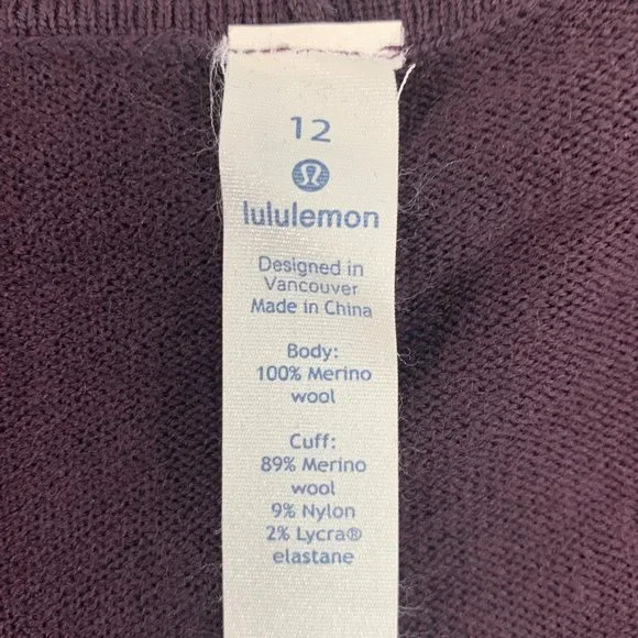 Lululemon Merino Wool Sit In Lotus Wrap ll Sweater Size 12 Heathered Plum - Picture 8 of 12